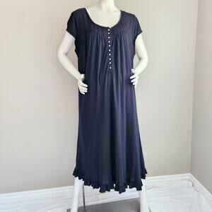 Eileen West Nightgown Black White Lace Trim Ruffle Cap Sleeve Size XL Soft Maxi